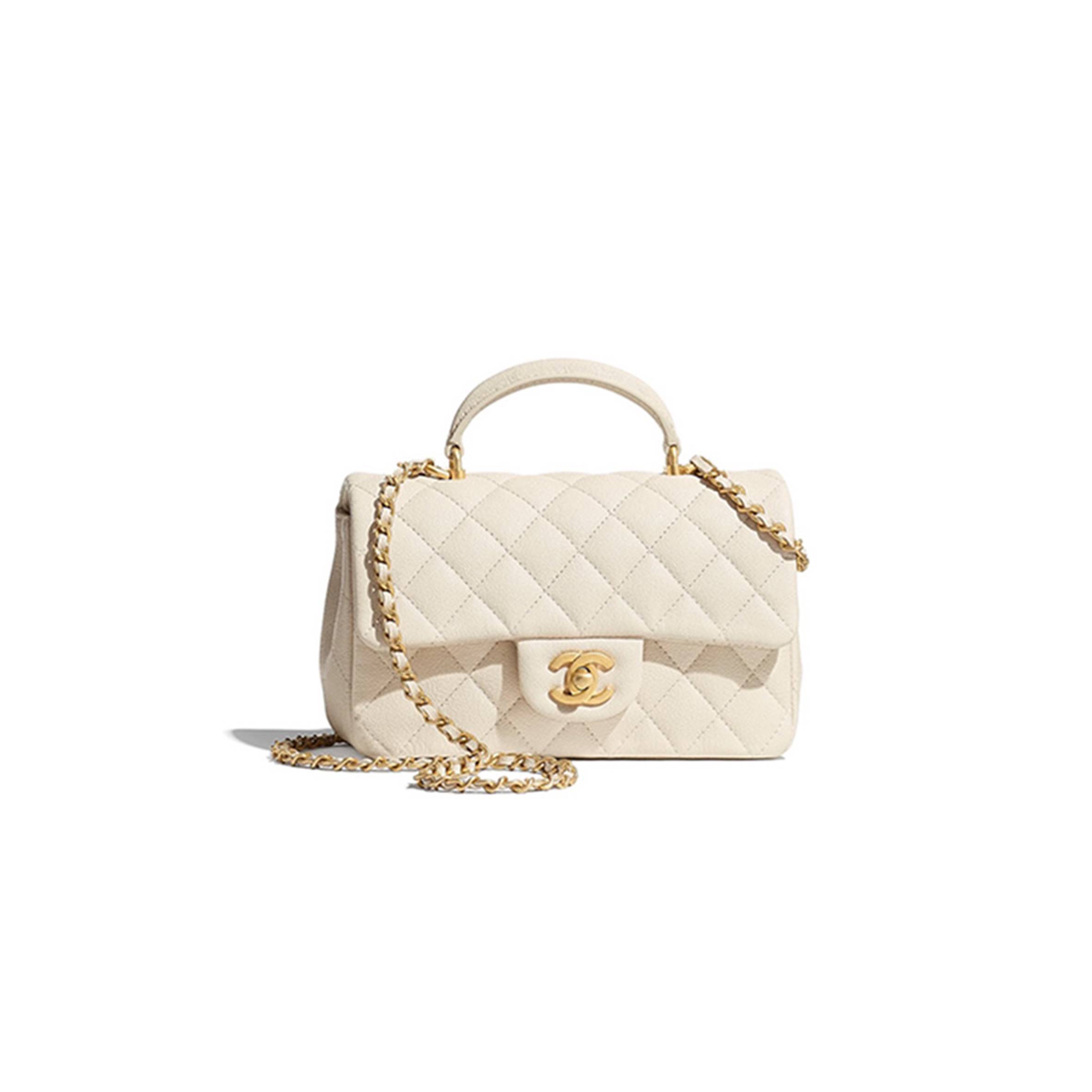 Ch*el master  caviar quilted mini top handle rectangular flap white as2431 (20*13*9cm)